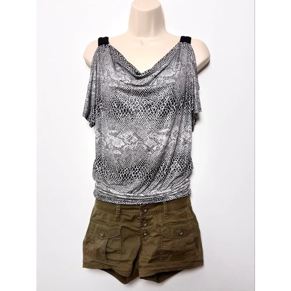 Vtg Y2K Byer California Snakeskin Print Cold Shoulder Top - Picture 3 of 5